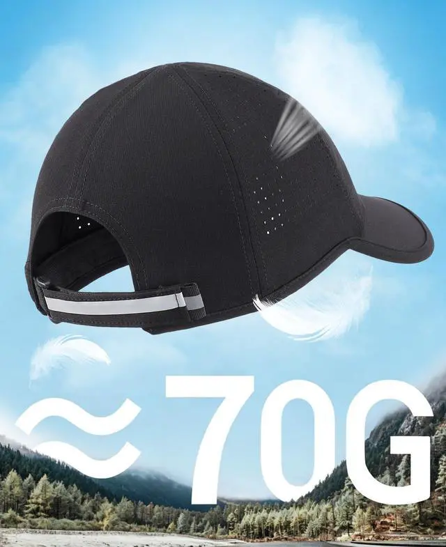Alt view image 5 of 7 - UPF50+ Water Repellent Quick Dry Sun Hat for Men Women Outdoor Sports Running Golf Reflective Adjustable Baseball Cap Black Medium