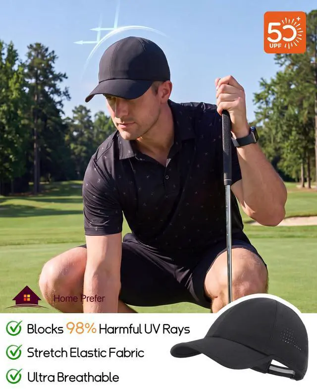 Alt view image 6 of 7 - UPF50+ Water Repellent Quick Dry Sun Hat for Men Women Outdoor Sports Running Golf Reflective Adjustable Baseball Cap Black Medium