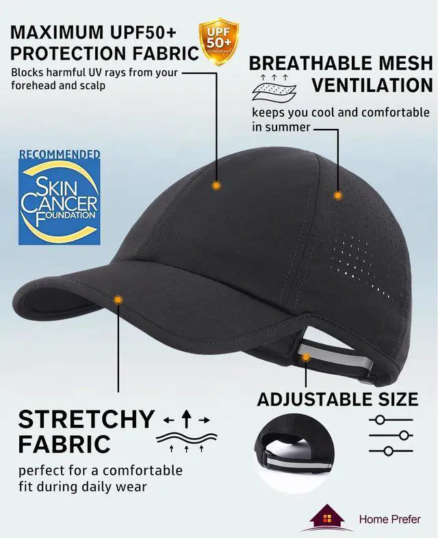 Alt view image 7 of 7 - UPF50+ Water Repellent Quick Dry Sun Hat for Men Women Outdoor Sports Running Golf Reflective Adjustable Baseball Cap Black Medium