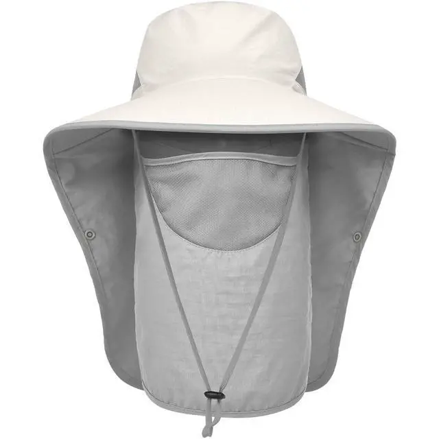 Alt view image 3 of 7 - Womens Sun Hat Wide Brim UPF50+ Outdoor Sun Protection Ladies Fishing Hat with Neck Flap Detachable Face Cover (US, Alpha, One Size, Beige)