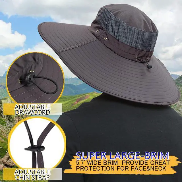 Alt view image 3 of 7 - Men's Wide Brim Sun Hat-UPF 50+ Protection,Waterproof Bucket Hat for Fishing, Hiking, Camping,Breathable Nylon & Mesh Dark Grey