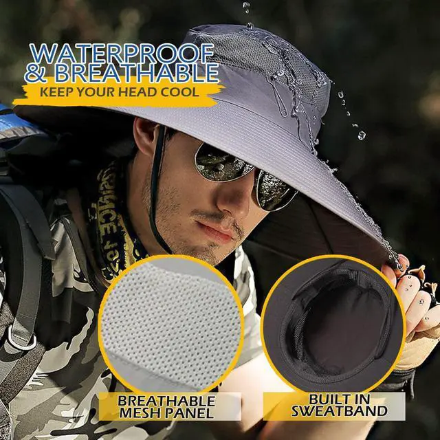Alt view image 4 of 7 - Men's Wide Brim Sun Hat-UPF 50+ Protection,Waterproof Bucket Hat for Fishing, Hiking, Camping,Breathable Nylon & Mesh Dark Grey