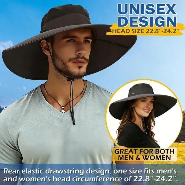 Alt view image 5 of 7 - Men's Wide Brim Sun Hat-UPF 50+ Protection,Waterproof Bucket Hat for Fishing, Hiking, Camping,Breathable Nylon & Mesh Dark Grey