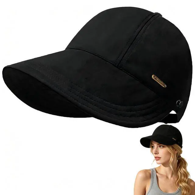 Main image of UPF 50+ Womens Sun Hat Wide Brim Hat UV Protection Hiking Fishing Hats Ponytail Hole Sun Cap Foldable Baseball Cap for Travel Outdoor Black