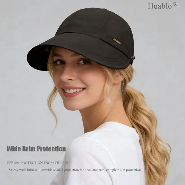 Alt view image 2 of 7 - UPF 50+ Womens Sun Hat Wide Brim Hat UV Protection Hiking Fishing Hats Ponytail Hole Sun Cap Foldable Baseball Cap for Travel Outdoor Black