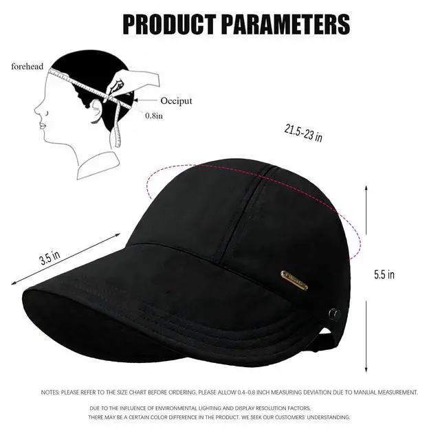 Alt view image 6 of 7 - UPF 50+ Womens Sun Hat Wide Brim Hat UV Protection Hiking Fishing Hats Ponytail Hole Sun Cap Foldable Baseball Cap for Travel Outdoor Black