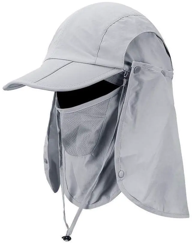 Main image of Foldable Sun Cap, Fishing Hats, UPF 50+ Protection Caps with Face Mask Neck Flap Light Gray
