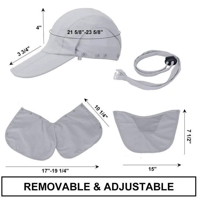 Alt view image 3 of 6 - Foldable Sun Cap, Fishing Hats, UPF 50+ Protection Caps with Face Mask Neck Flap Light Gray