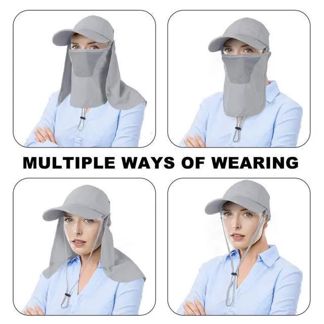 Alt view image 4 of 6 - Foldable Sun Cap, Fishing Hats, UPF 50+ Protection Caps with Face Mask Neck Flap Light Gray