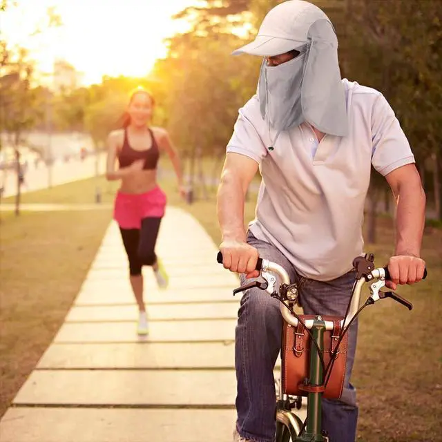Alt view image 6 of 6 - Foldable Sun Cap, Fishing Hats, UPF 50+ Protection Caps with Face Mask Neck Flap Light Gray