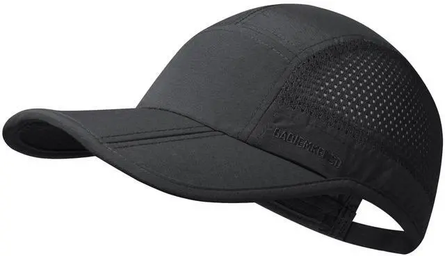 Main image of Men Outdoor Hat Reflective Folding Running Sport Hats Summer Cool UPF 50 Sun Unstructured Baseball Caps for Men Women Breathable Light Quick Dry Travel Golf Hat Black