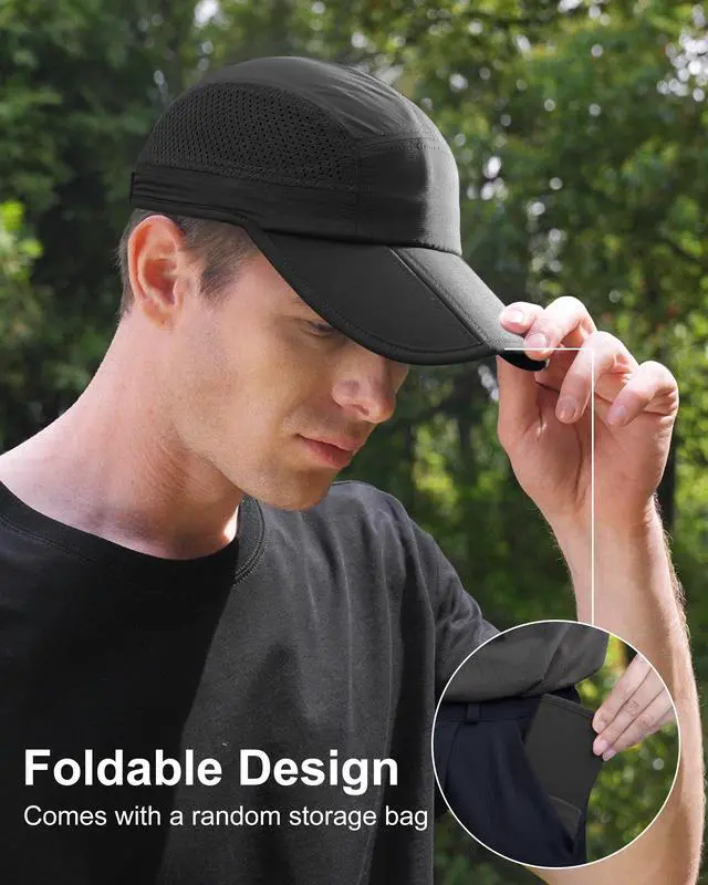 Alt view image 2 of 7 - Men Outdoor Hat Reflective Folding Running Sport Hats Summer Cool UPF 50 Sun Unstructured Baseball Caps for Men Women Breathable Light Quick Dry Travel Golf Hat Black