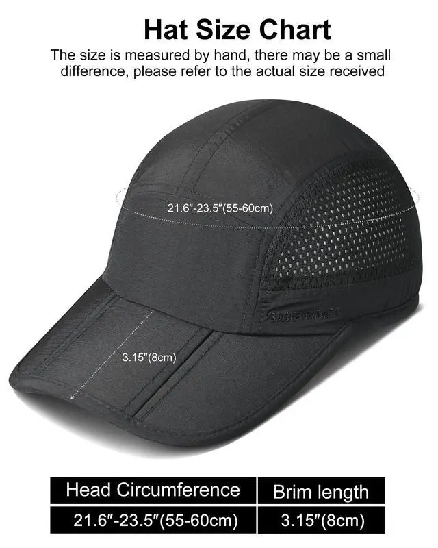 Alt view image 4 of 7 - Men Outdoor Hat Reflective Folding Running Sport Hats Summer Cool UPF 50 Sun Unstructured Baseball Caps for Men Women Breathable Light Quick Dry Travel Golf Hat Black