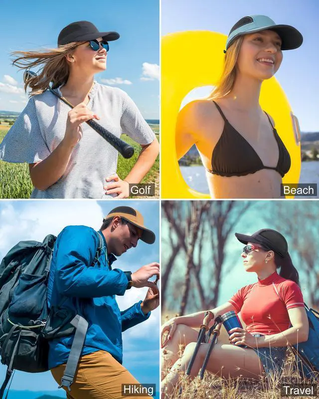 Alt view image 6 of 7 - Men Outdoor Hat Reflective Folding Running Sport Hats Summer Cool UPF 50 Sun Unstructured Baseball Caps for Men Women Breathable Light Quick Dry Travel Golf Hat Black