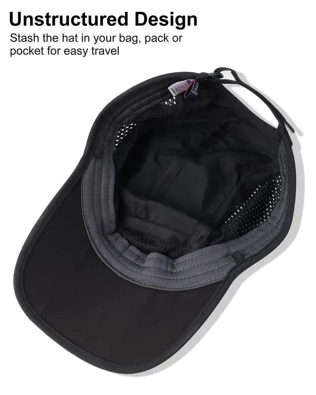 Alt view image 5 of 7 - Men Outdoor Hat Reflective Folding Running Sport Hats Summer Cool UPF 50 Sun Unstructured Baseball Caps for Men Women Breathable Light Quick Dry Travel Golf Hat Black