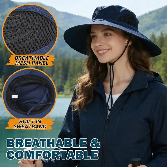 Alt view image 5 of 7 - Wide Brim Sun Hat, UPF 50+ UV Protection Waterproof Packable Bucket Hat for Men & Women, Fishing Hiking Beach Garden