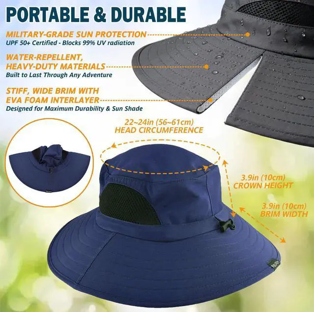 Alt view image 6 of 7 - Wide Brim Sun Hat, UPF 50+ UV Protection Waterproof Packable Bucket Hat for Men & Women, Fishing Hiking Beach Garden