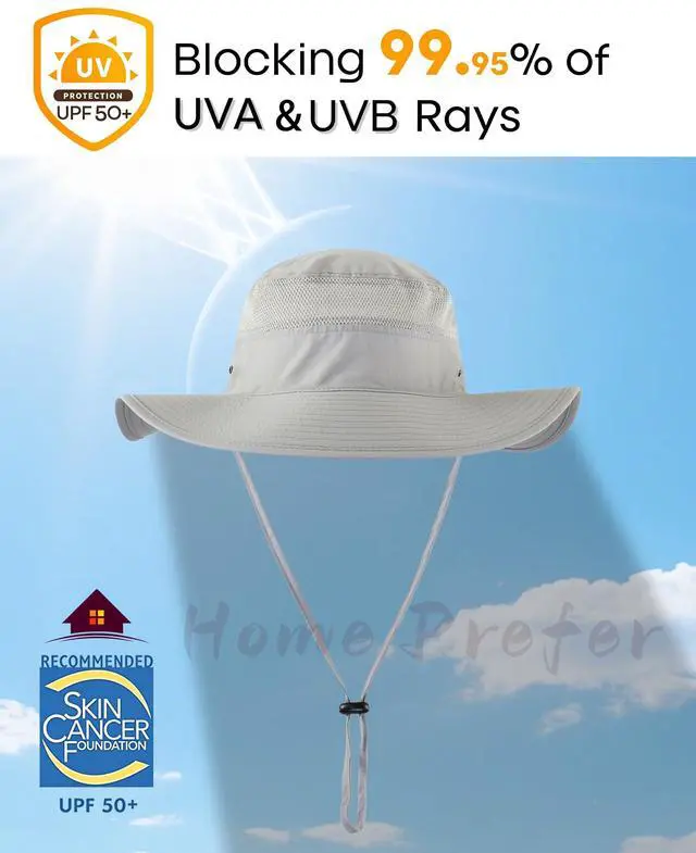 Alt view image 3 of 7 - UPF50+ Mens Sun Hat Wide Brim Fishing Hat Airy Womens Bucket Hat UV Protection Hat for Mens Womens Beach Safari Gardening Golf Grey