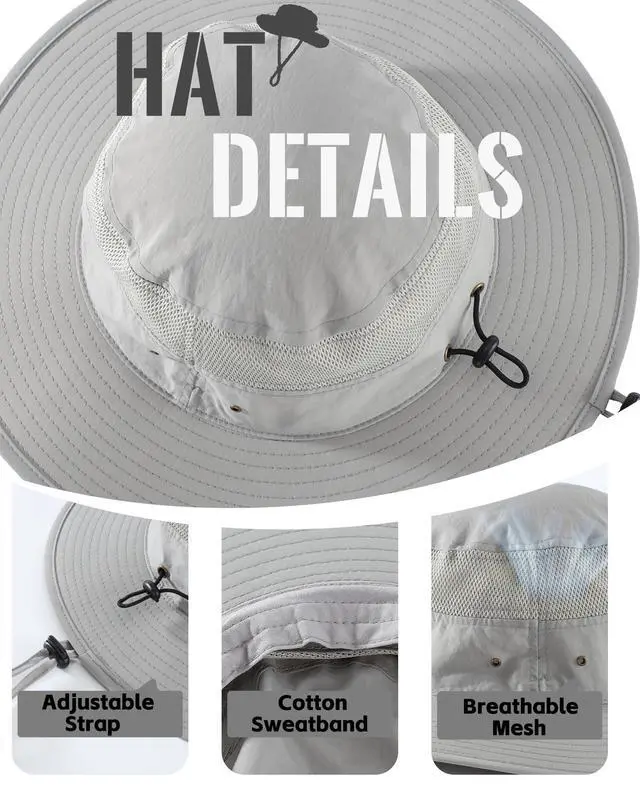 Alt view image 4 of 7 - UPF50+ Mens Sun Hat Wide Brim Fishing Hat Airy Womens Bucket Hat UV Protection Hat for Mens Womens Beach Safari Gardening Golf Grey