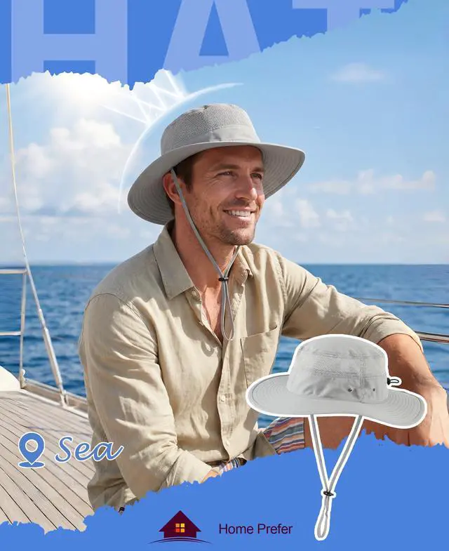 Alt view image 6 of 7 - UPF50+ Mens Sun Hat Wide Brim Fishing Hat Airy Womens Bucket Hat UV Protection Hat for Mens Womens Beach Safari Gardening Golf Grey