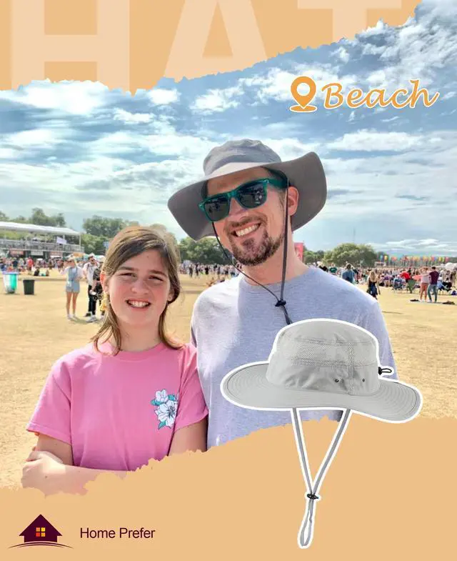 Alt view image 7 of 7 - UPF50+ Mens Sun Hat Wide Brim Fishing Hat Airy Womens Bucket Hat UV Protection Hat for Mens Womens Beach Safari Gardening Golf Grey