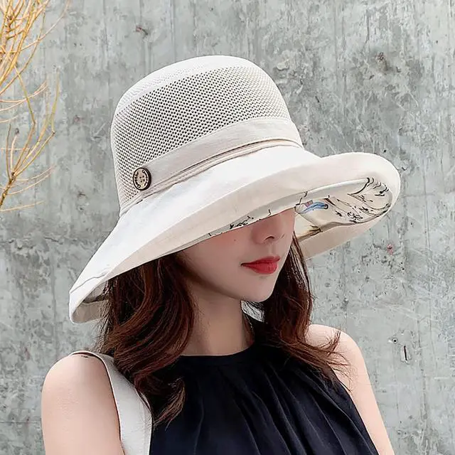 Alt view image 3 of 7 - Summer Mesh Sun Hats for Women UV Protection Wide Brim Packable Beach Bucket Hat Beige