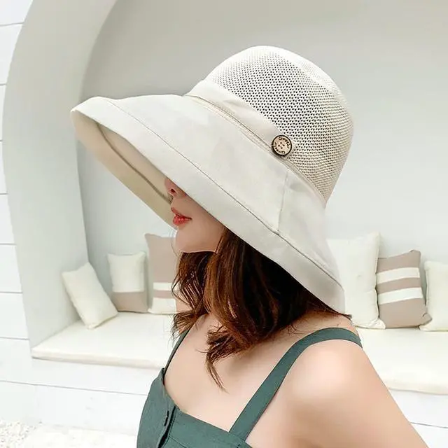 Alt view image 4 of 7 - Summer Mesh Sun Hats for Women UV Protection Wide Brim Packable Beach Bucket Hat Beige
