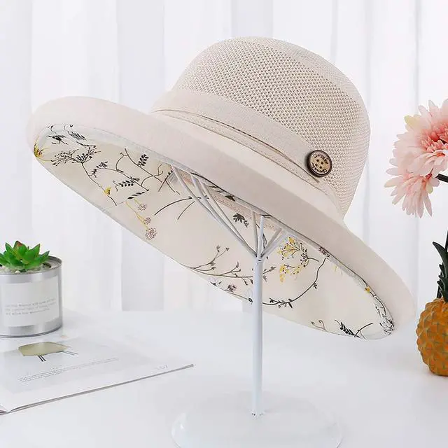 Alt view image 5 of 7 - Summer Mesh Sun Hats for Women UV Protection Wide Brim Packable Beach Bucket Hat Beige