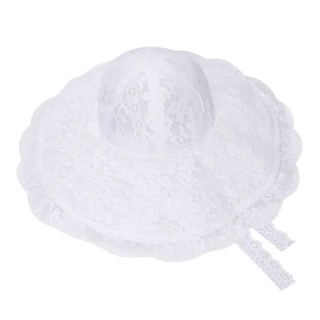 Alt view image 6 of 6 - Women Sun Hat Wide Brim Lace Sunscreen Hat with Ribbon Folding Beach Cap Summer Sun Hat Elegant Vintage Dress Hats White
