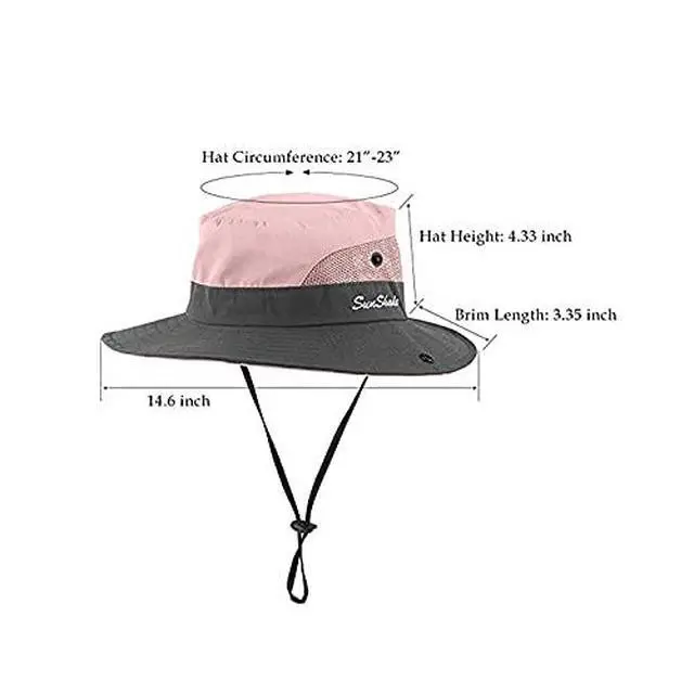 Alt view image 2 of 6 - Women's Summer Sun-Hat Ponytail - Outdoor UV-Protection Mesh Wide Brim Foldable Hat with Ponytail Hole (Pink)
