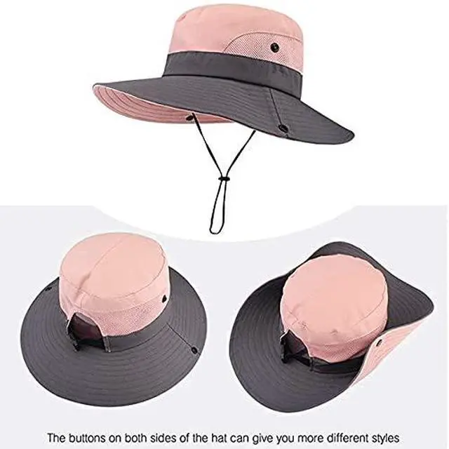 Alt view image 4 of 6 - Women's Summer Sun-Hat Ponytail - Outdoor UV-Protection Mesh Wide Brim Foldable Hat with Ponytail Hole (Pink)