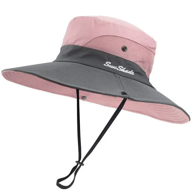 Alt view image 6 of 6 - Women's Summer Sun-Hat Ponytail - Outdoor UV-Protection Mesh Wide Brim Foldable Hat with Ponytail Hole (Pink)