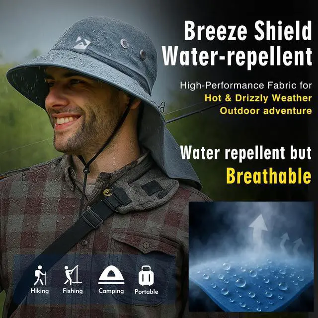 Alt view image 5 of 7 - Oversized XL XXL Mens Sun Hat Big Head Neck Flap Shade Waterproof UPF50+ Wide Brim Hat Fishing Safari Hiking (US, Alpha, Large, X-Large, White)