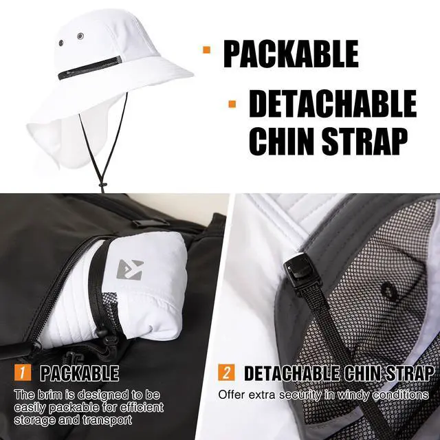 Alt view image 4 of 7 - Oversized XL XXL Mens Sun Hat Big Head Neck Flap Shade Waterproof UPF50+ Wide Brim Hat Fishing Safari Hiking (US, Alpha, Large, X-Large, White)