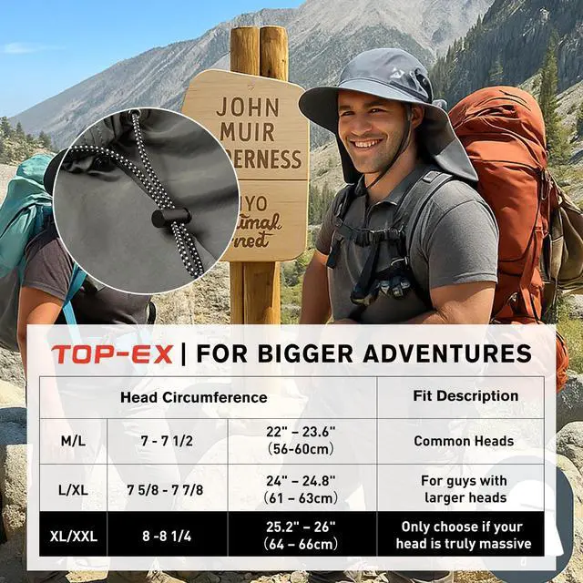 Alt view image 6 of 7 - Oversized XL XXL Mens Sun Hat Big Head Neck Flap Shade Waterproof UPF50+ Wide Brim Hat Fishing Safari Hiking (US, Alpha, Large, X-Large, White)