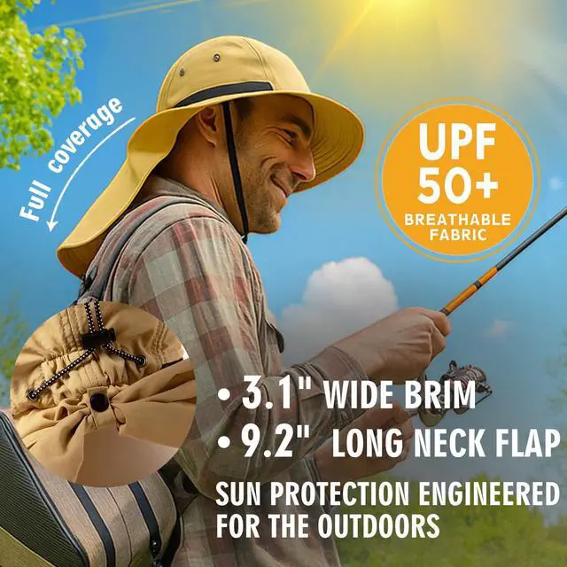 Alt view image 7 of 7 - Oversized XL XXL Mens Sun Hat Big Head Neck Flap Shade Waterproof UPF50+ Wide Brim Hat Fishing Safari Hiking (US, Alpha, Large, X-Large, White)