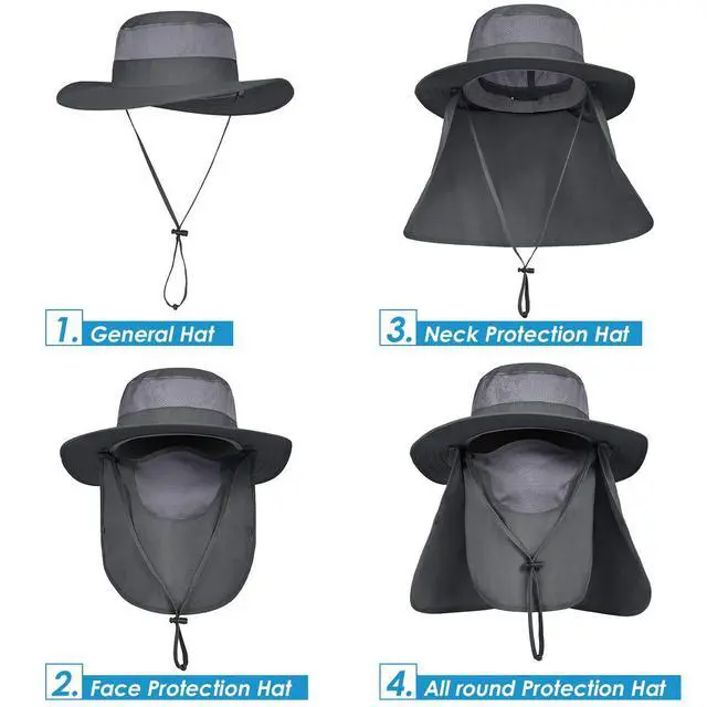 Alt view image 2 of 7 - 2 Pack Mens Outdoor Sun Hat with Face Neck Flap UV Protection for Fishing Hiking Garden (2 Pack-Dark GrayLight Gray)