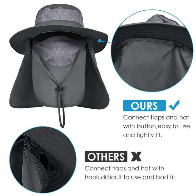 Alt view image 5 of 7 - 2 Pack Mens Outdoor Sun Hat with Face Neck Flap UV Protection for Fishing Hiking Garden (2 Pack-Dark GrayLight Gray)