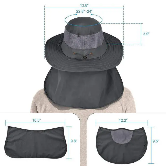 Alt view image 7 of 7 - 2 Pack Mens Outdoor Sun Hat with Face Neck Flap UV Protection for Fishing Hiking Garden (2 Pack-Dark GrayLight Gray)