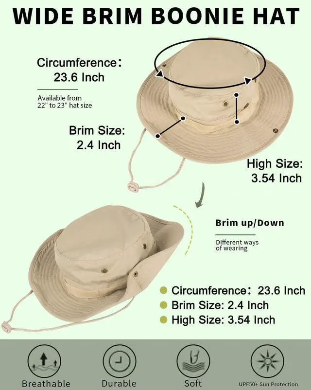 Alt view image 2 of 6 - Sun Hats for Men Women Bucket Hat UPF 50+ Boonie Hat Foldable UV Protection Hiking Beach Fishing Summer Safari(1pack-Beige)