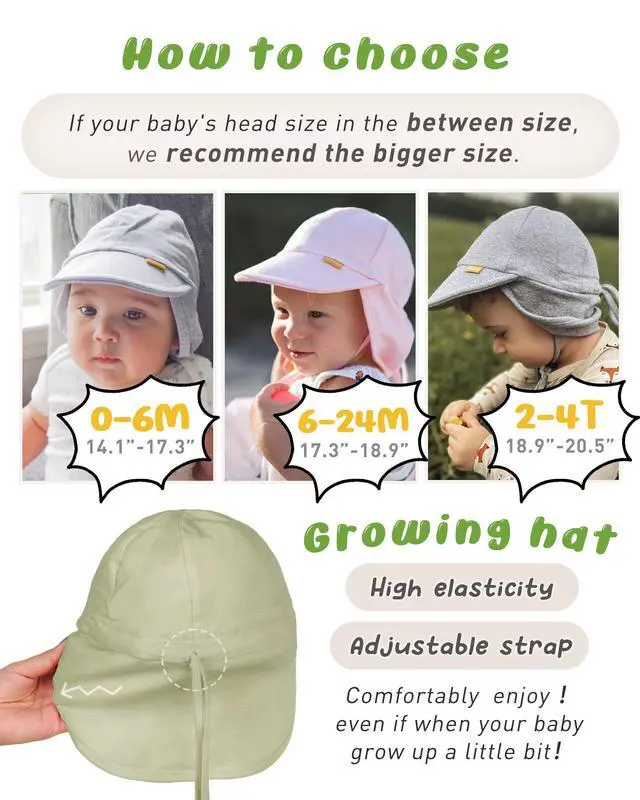 Alt view image 6 of 6 - Baby Sun Hat UPF 50+ UV Ray Sun Protection Cotton Toddler Hats for Boys Girls Green