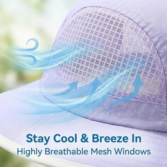 Alt view image 3 of 6 - Womens Wide Brim UV Sun Protection Hats Foldable Waterproof Fish Hat Women with Neck Flap Light-Purple