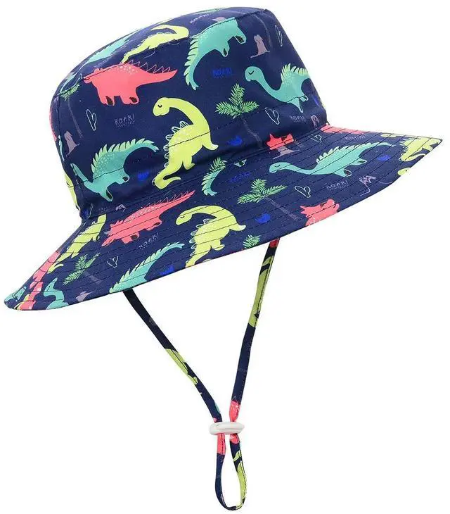 Main image of Baby Sun Hat UPF 50+ Sun Protective Toddler Bucket Hat Summer Kids Beach Hats Wide Brim Outdoor Play Hat for Boys Girls Navy Dinosaur 2-4T
