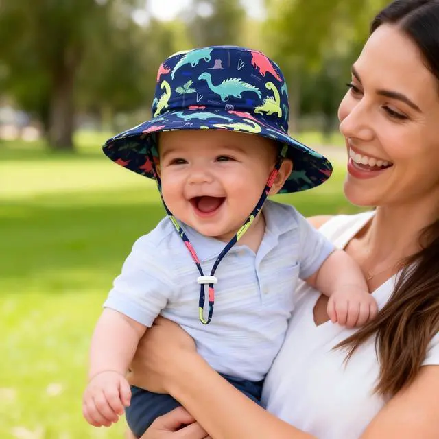 Alt view image 2 of 6 - Baby Sun Hat UPF 50+ Sun Protective Toddler Bucket Hat Summer Kids Beach Hats Wide Brim Outdoor Play Hat for Boys Girls Navy Dinosaur 2-4T