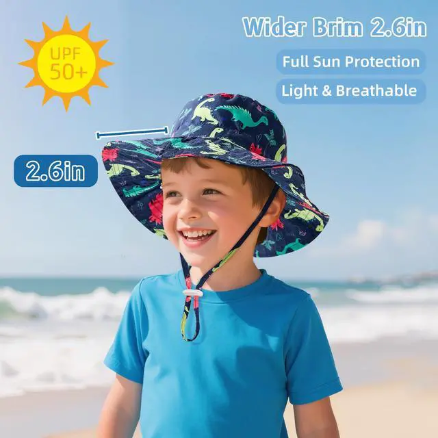 Alt view image 4 of 6 - Baby Sun Hat UPF 50+ Sun Protective Toddler Bucket Hat Summer Kids Beach Hats Wide Brim Outdoor Play Hat for Boys Girls Navy Dinosaur 2-4T