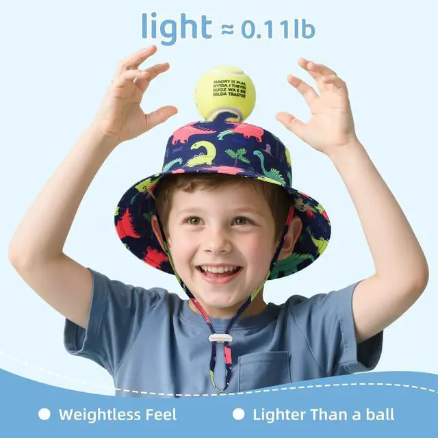 Alt view image 5 of 6 - Baby Sun Hat UPF 50+ Sun Protective Toddler Bucket Hat Summer Kids Beach Hats Wide Brim Outdoor Play Hat for Boys Girls Navy Dinosaur 2-4T