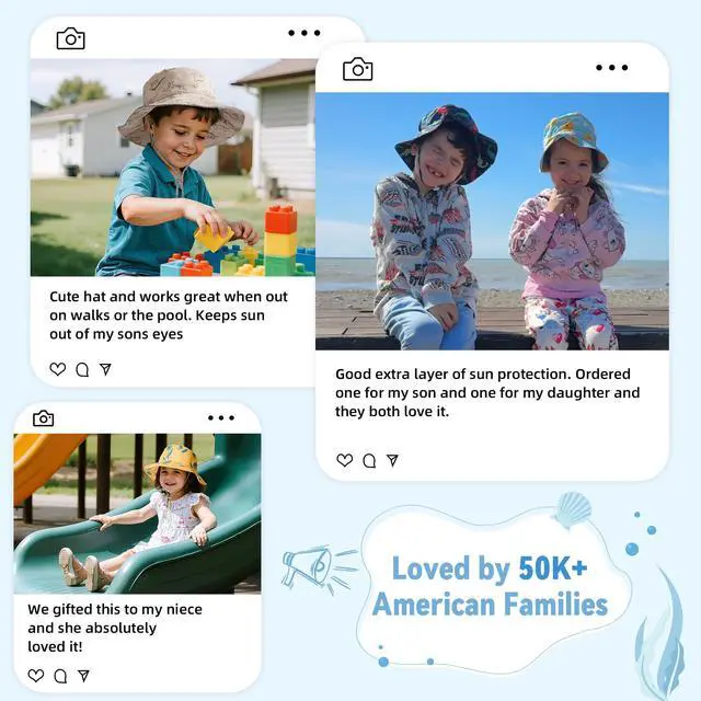Alt view image 6 of 6 - Baby Sun Hat UPF 50+ Sun Protective Toddler Bucket Hat Summer Kids Beach Hats Wide Brim Outdoor Play Hat for Boys Girls Navy Dinosaur 2-4T