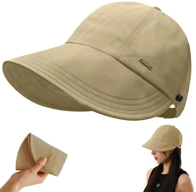Main image of UPF 50+Womens Sun Hat Wide Brim Hat UV Protection Hiking Fishing Hats Adjustable Ponytail Packable Sun Cap Khaki