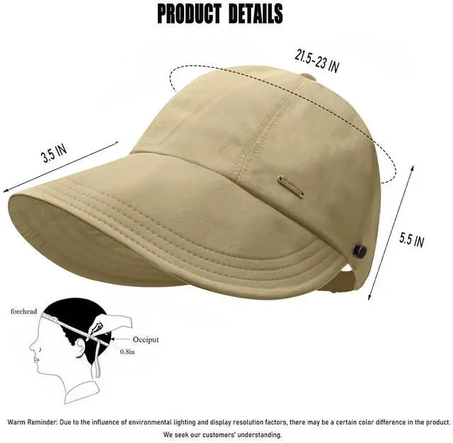 Alt view image 4 of 7 - UPF 50+Womens Sun Hat Wide Brim Hat UV Protection Hiking Fishing Hats Adjustable Ponytail Packable Sun Cap Khaki