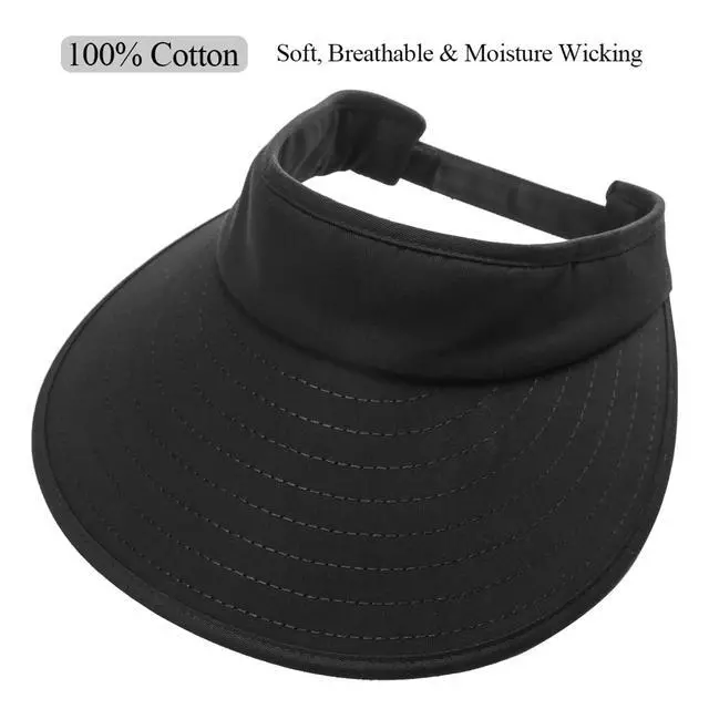 Alt view image 2 of 6 - Sun Visor Hats Women Large Brim Summer UV Protection Beach Cap Black